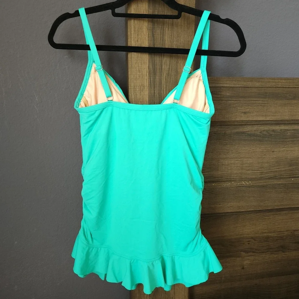 Lands End Underwire Tankini Tank Swim Top Womens Sz 6 Ruffles‎ Rouched Aqua